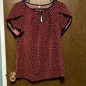 NWT Tasamo maroon and cream polka dot blouse size M